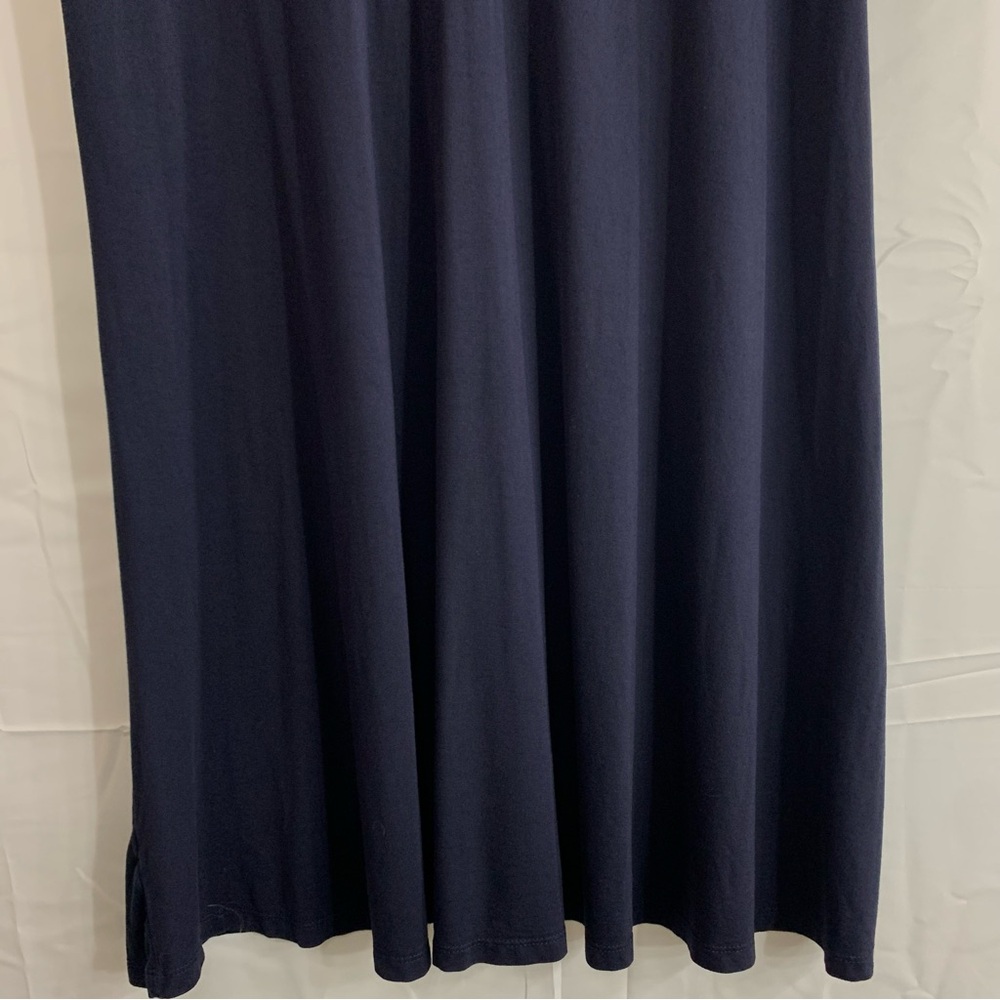 LOFT Navy Blue Short Ruffle Sleeve Floral Detail Midi Dress, size L - Picture 5 of 9